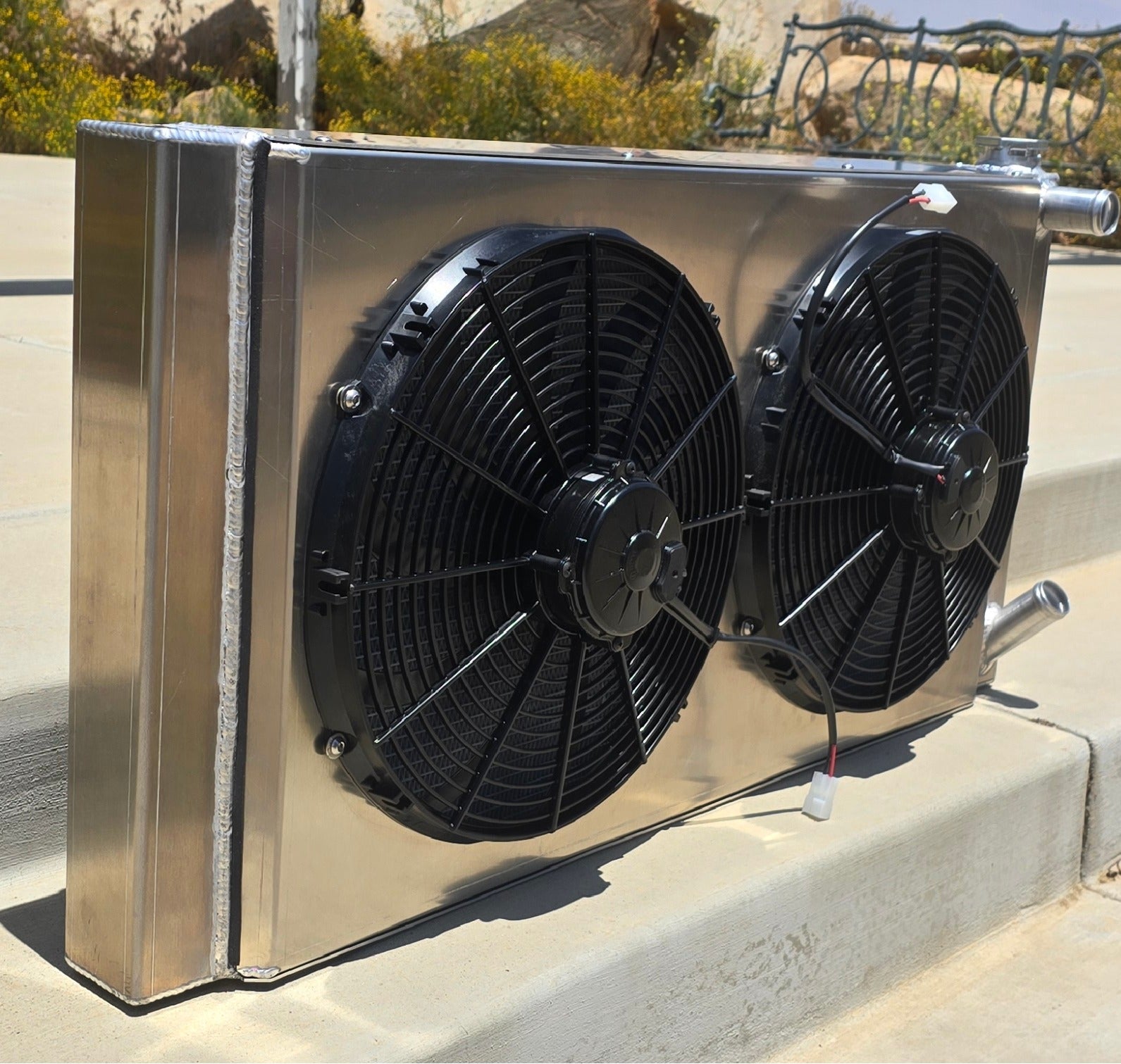 Custom Built Steam Radiator Custom built Radiator with dual 16 fans 40x19x3 – Hoodrat Manufacturing